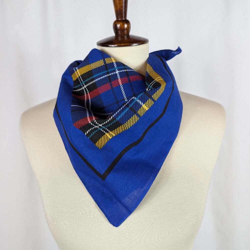 Paris Accessories Plaid Bandana Blue Red Yellow Vintage 100% Cotton Made in USA